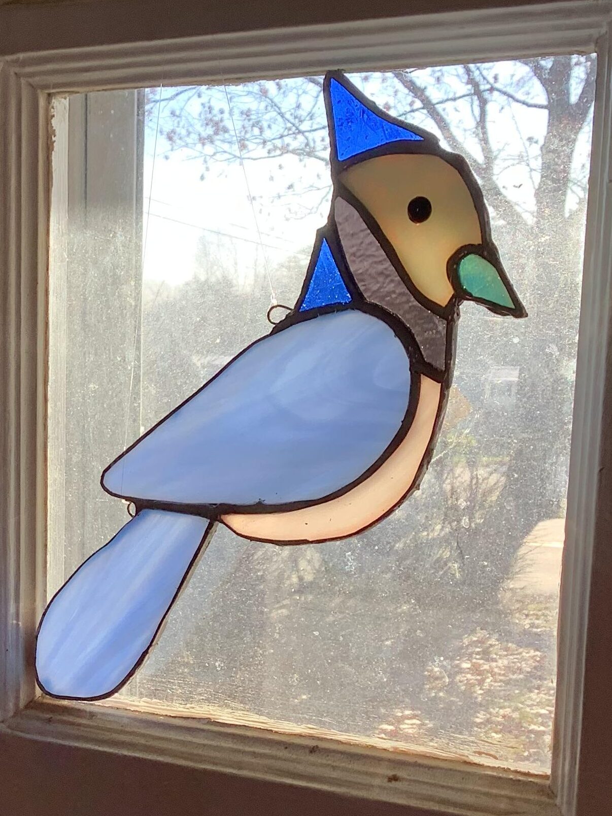 "Original Stained Glass Blue Jay" by Marie Olsen