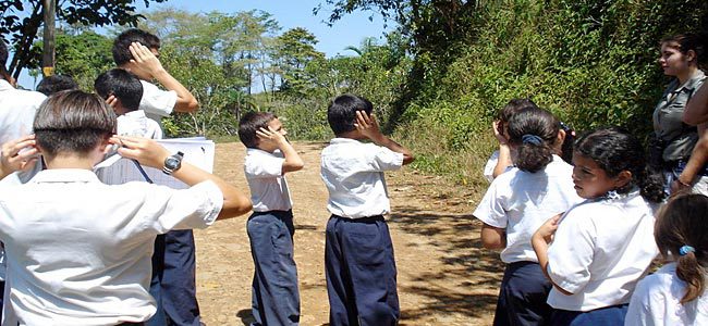 Costa Rican students listen for bird song