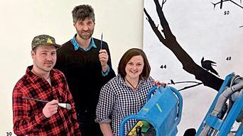 Artist James Prosek recently painted a mural titled Wall of Silhouettes in the Cornell Lab’s visitor center.