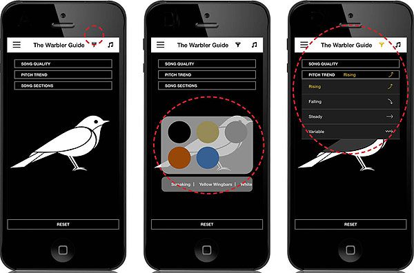 using the filter in the warbler guide app for bird id