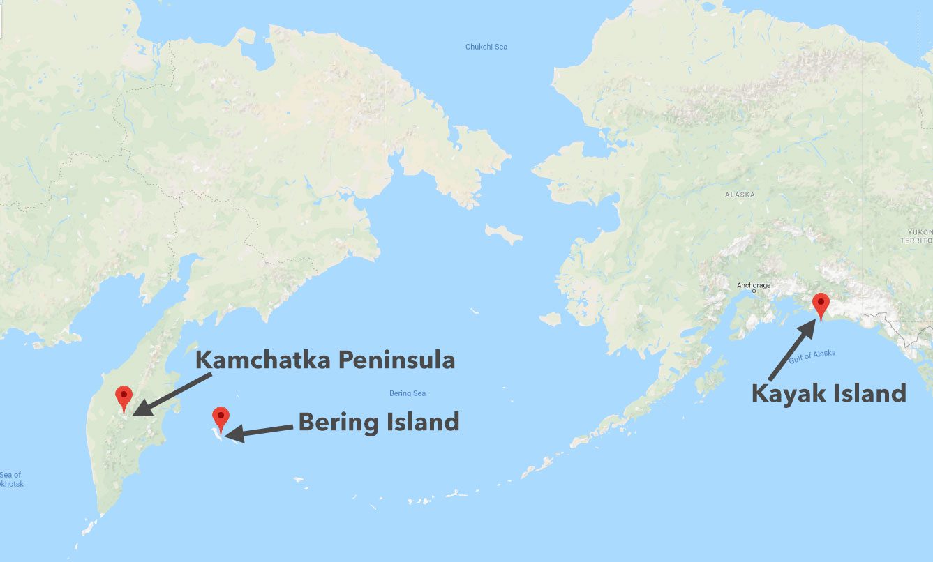 Key locations on Bering's expedition. Image courtesy of Google Maps