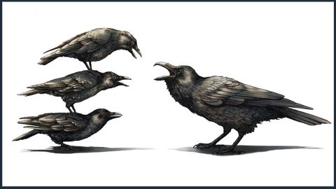 Crows versus Raven. Cornell Lab Bartels Science Illustrator Phillip Krzeminski.