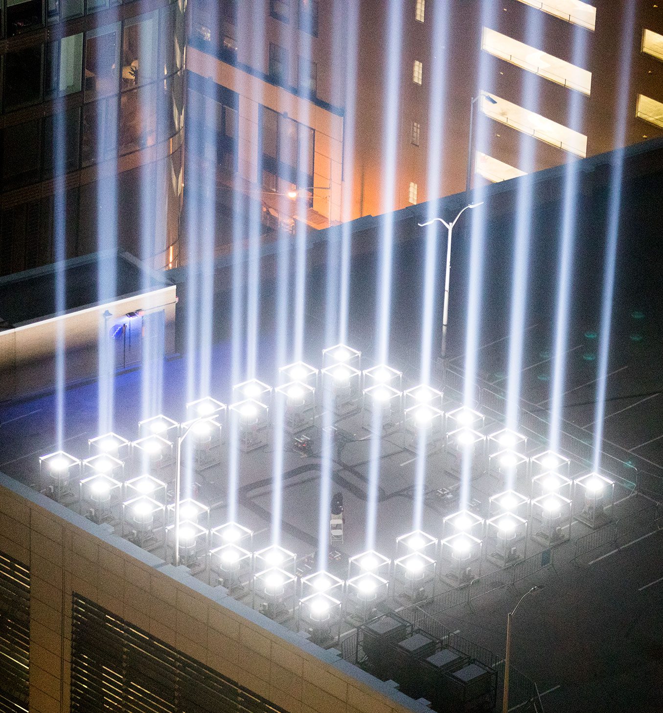 The Tribute in Light is illuminated by 88 xenon bulbs, each pumping more than 7,000 watts of light more than 2 miles into the night sky. Photo by Ben Norman.