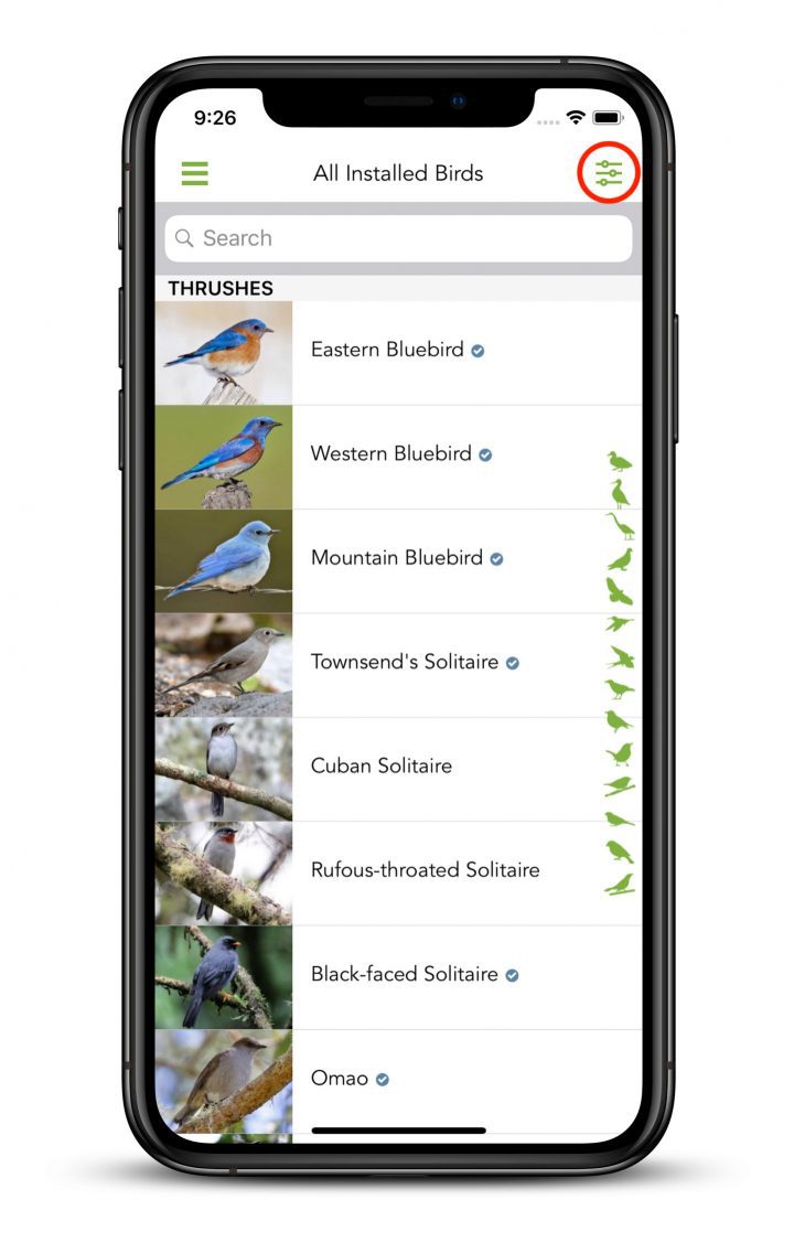 merlin bird list screenshot - iphone
