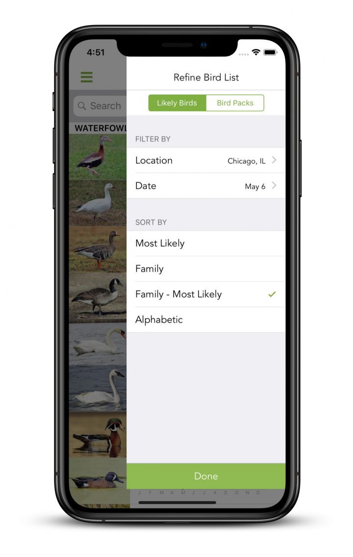 filter menu options - Merlin Bird ID app
