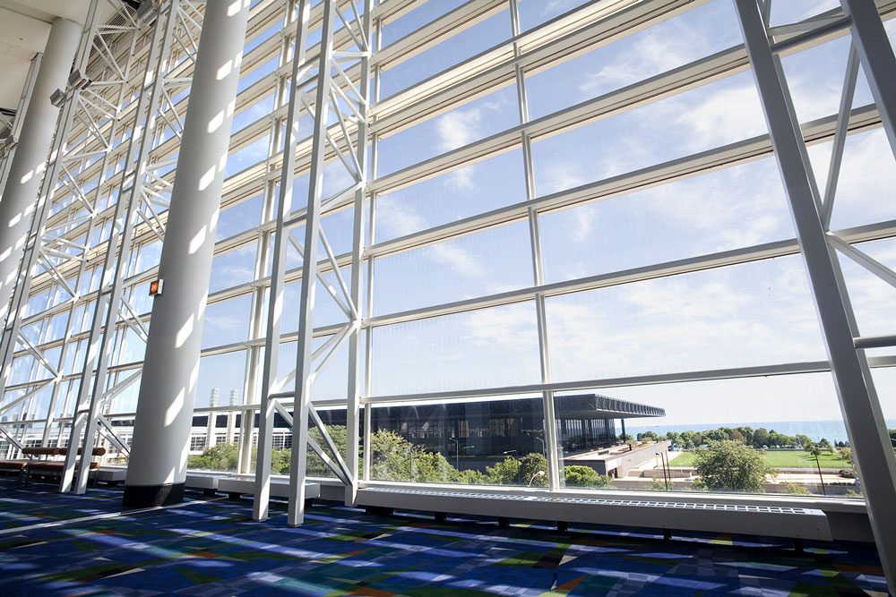 McCormick Place is a vast glassy convention center along Lake Michigan, and it was a significant source of bird mortality until Willard’s findings convinced building managers to dim the lights during migration. Photo via iStock.