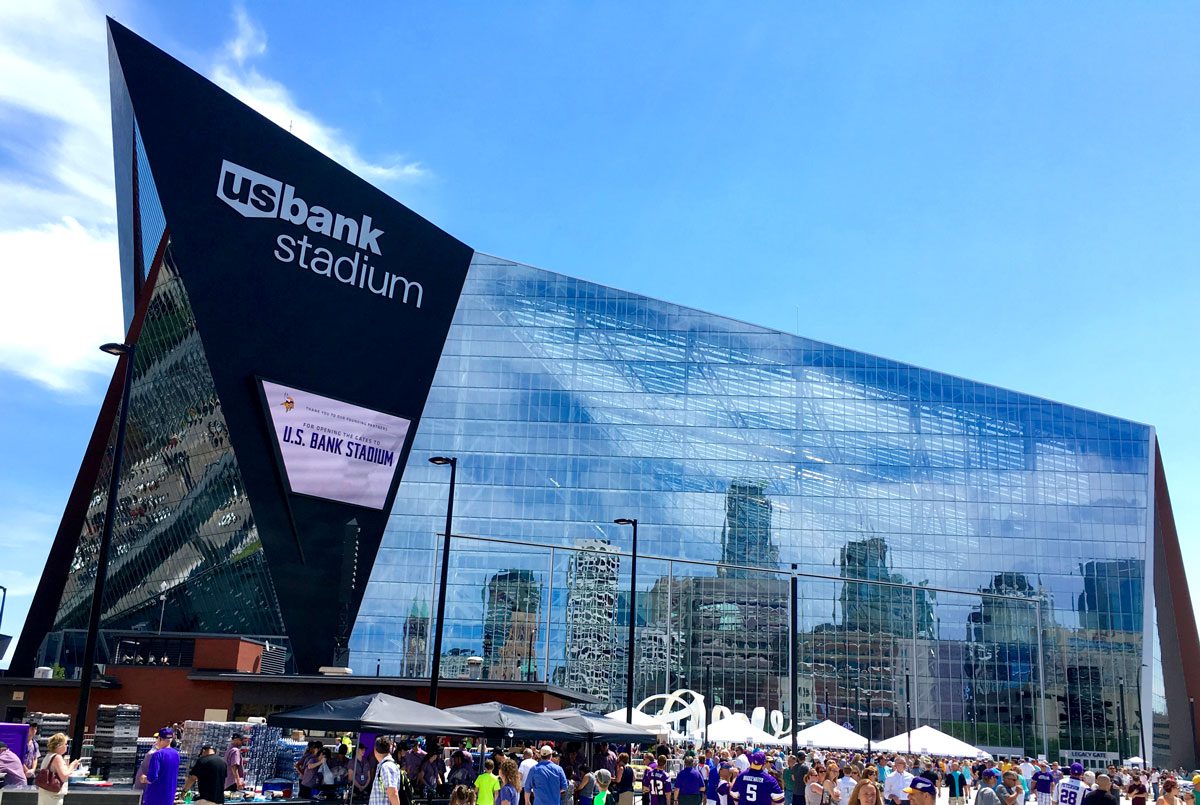 U.S. Bank Stadium, west facade, by Darb02/Wikimedia Commons.