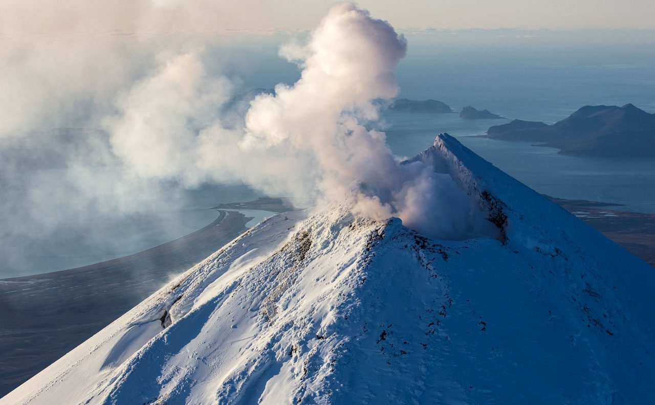 Pavlof Volcano provides a constant reminder of the active volcanic activity in the area. Photo by Gerrit Vyn.