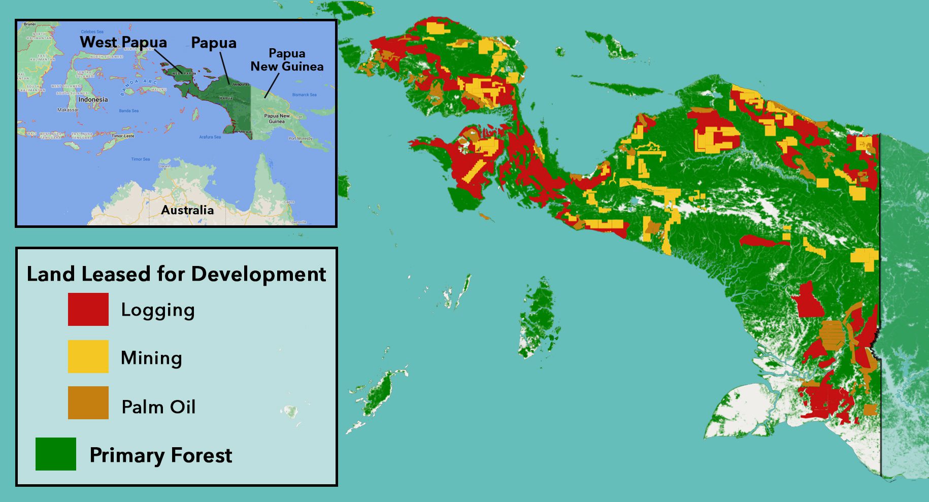 Land use map of New Guinea. Data for map from The Papua Atlas,