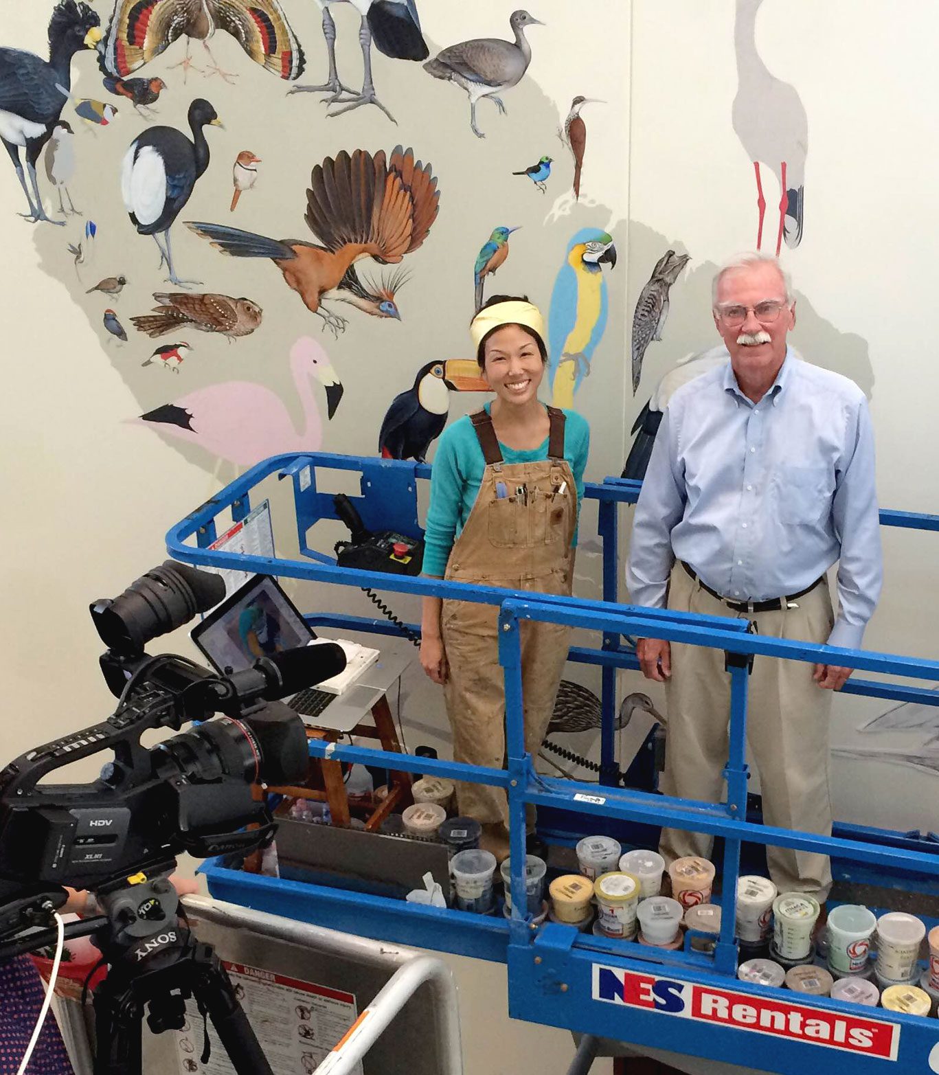 Fitzpatrick and Jane Kim at the Wall of Birds, 2016.