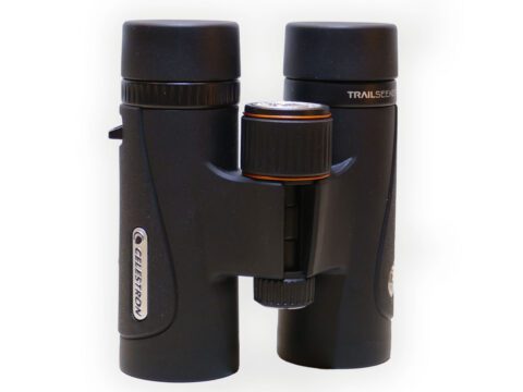 black binoculars with orange detail