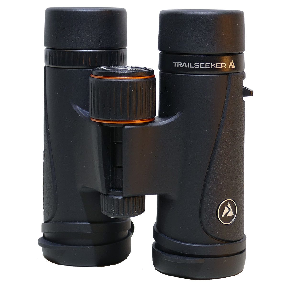 black binoculars with orange detail