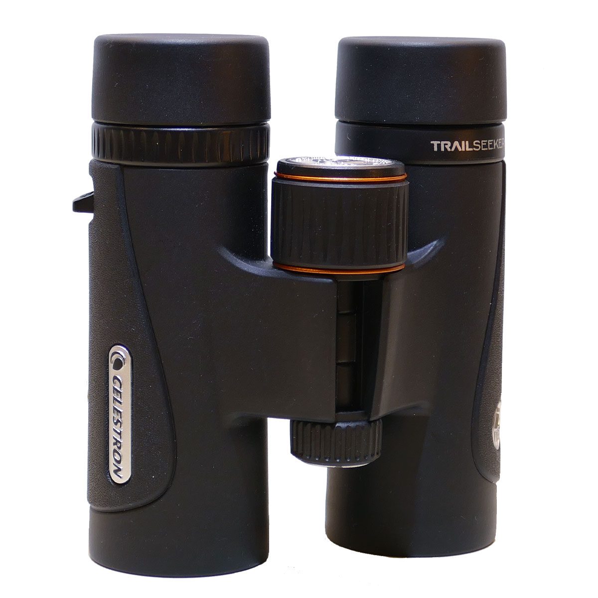 black binoculars with orange detail